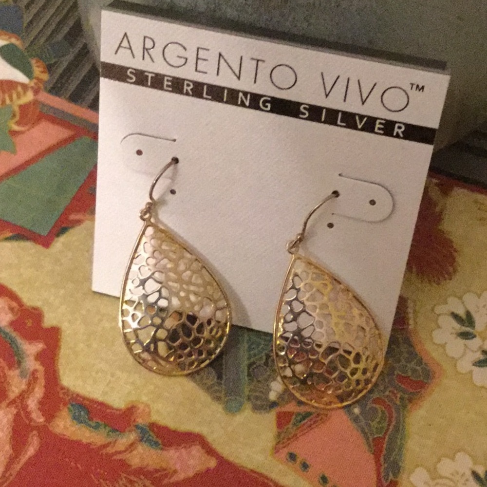 New Argento Vivo Sterling 2-Tone Teardrop Dome Lace Earrings
